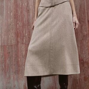NWT Zara Beige Tweed A-Line Midi Skirt
